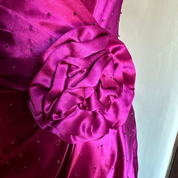 WHISTLES UK | Y2K Vintage Silk Fuschia Beaded V-neck Mini Dress | US Size 4 - Picture 3 of 7